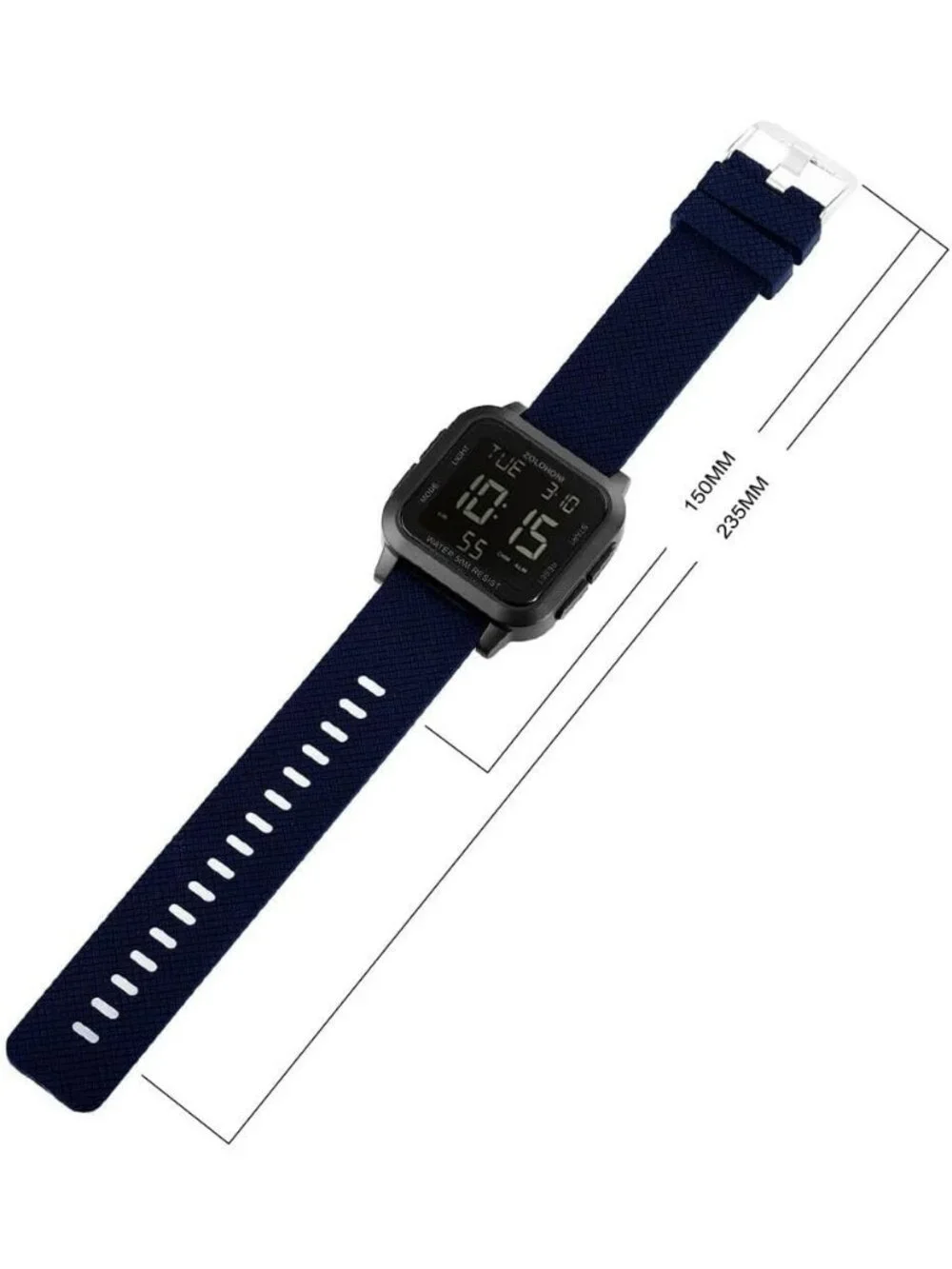 Men's Blue Black Analog Quartz Stainless Steel Waterproof Square Digital Watch